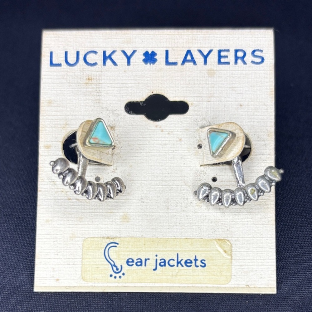 Lucky Brand Silver and Turquoise Triangle Ear Jackets